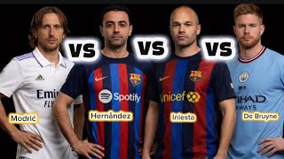 Luka Modrić Vs Xavi Hernández Vs Andrés Iniesta Vs Kevin De Bruyne Midfield Legends Comparison