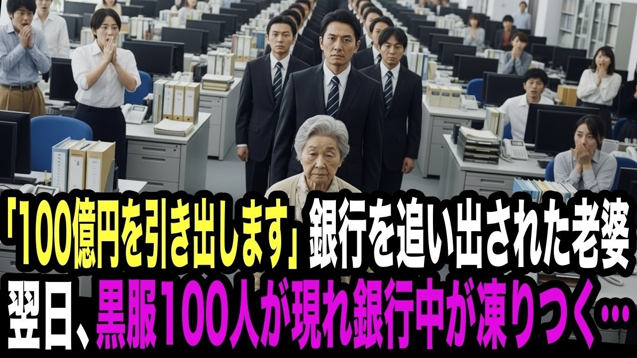 「100億円を引き出します」銀行を追い出された老婆。翌日、黒服100人を連れて銀行に乗り込み銀行中が凍りつく…