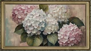 FREE TV ART VINTAGE SCREENSAVER BACKGROUND FRAMED HYDRANGEA FLORAL PAINTING NO SOUND WALLPAPER 4K