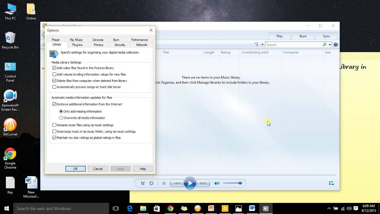 windows media player library corrupted windows 10