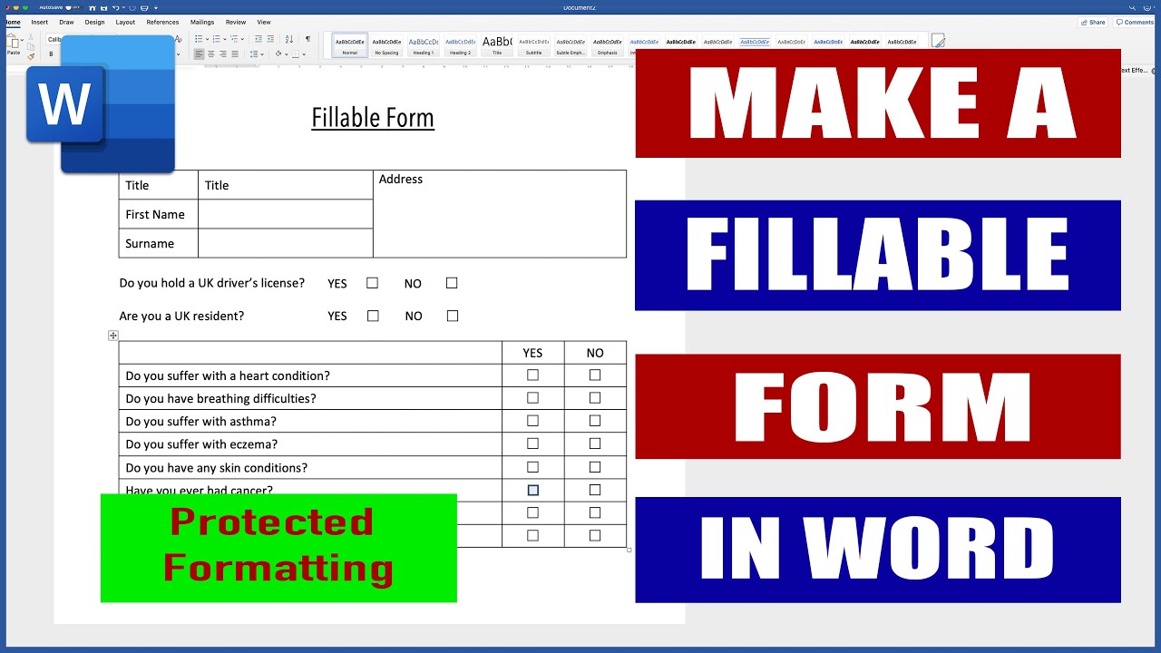 adding form fields in word