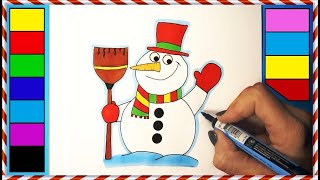 BONECO DE NEVE ANIMADO⛄! COMO DESENHAR E COLORIR UM BONECO DE NEVE.