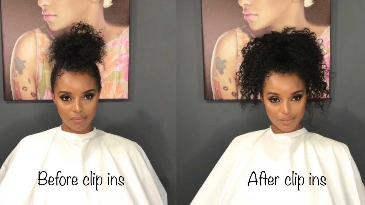 ⁣Kinky curly clip ins worn in a high ponytail