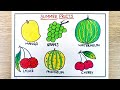 Summer season Fruits drawing| Summer fruit drawing| Easy fruits drawing| Fruit drawing step by step 