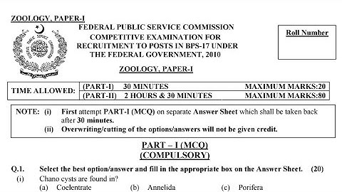 CSS PAST PAPERS - 2010 - ZOOLOGY - OPTIONALLY SUBJECT  (GROUP 5)