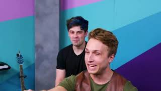 Shayne and Damien making each other laugh on Smosh Try Not To Laugh for 14 minutes