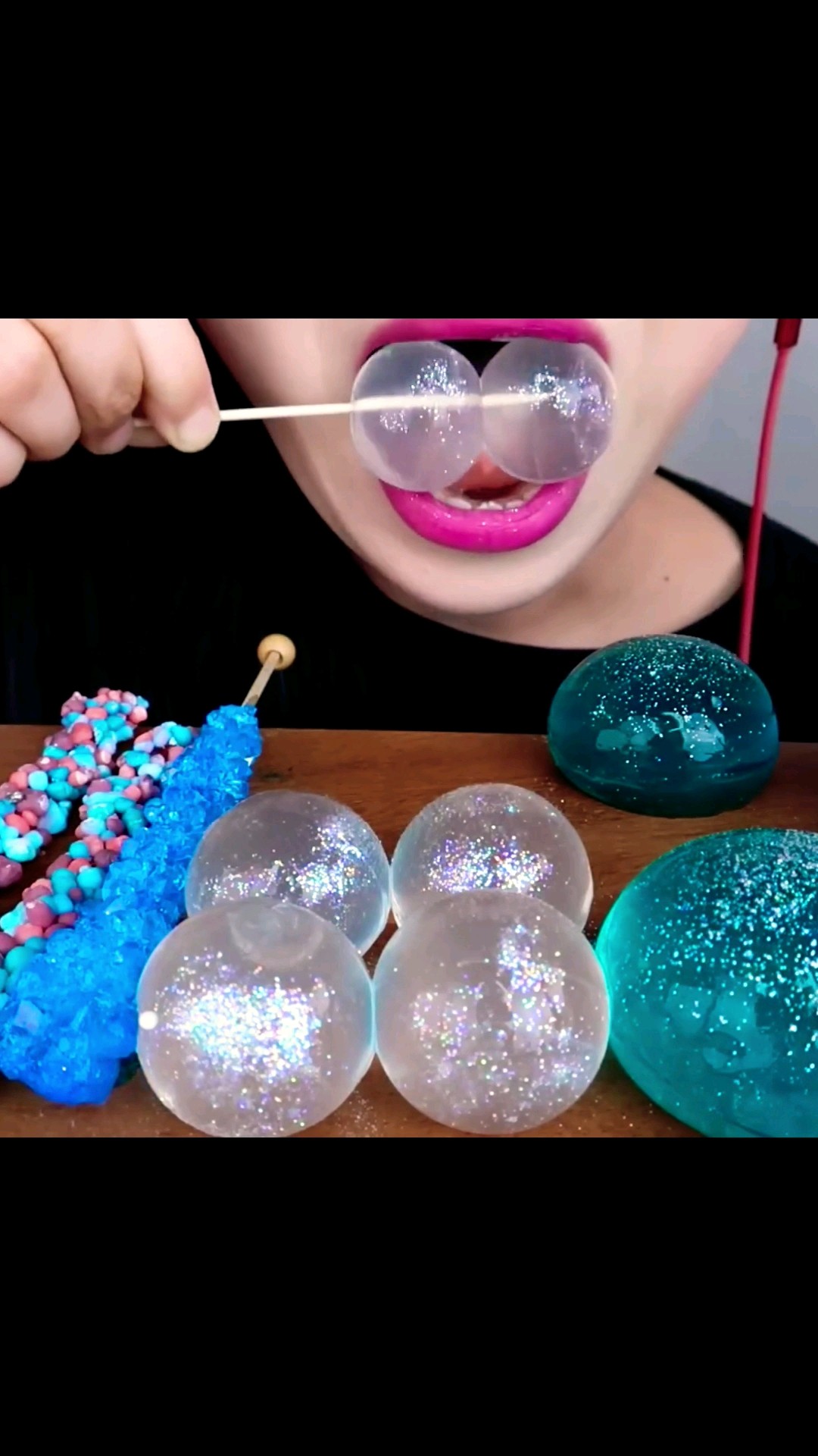 ASMR CLEAR\u0026BLUE FOOD EDIBLE SLIME, JELLY NOODLE, SILVER JELLO, ROCK CANDY #shorts #mukbang #asmr