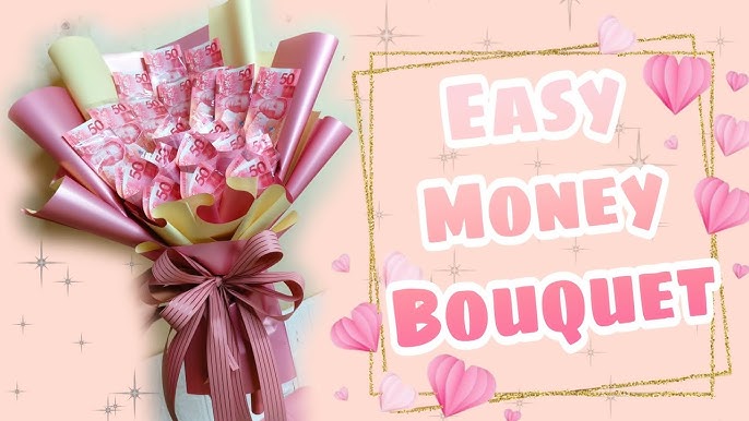 Rolled money bouquet with flowers and Lindor chocolate