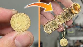 Как делают браслеты, тщательно сделанные из золотых монет?