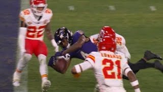 Zay Flowers FUMBLES the ball at goaline for touchback (2023 AFC Championship - Chiefs vs Ravens)