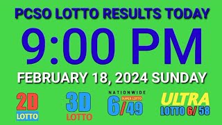 9pm Lotto Result Today February 18, 2024 Sunday ez2 swertres 2d 3d pcso