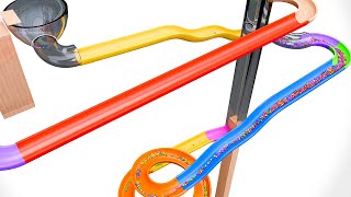 Marble run race. Colorful Slides and elevators. Loop animation