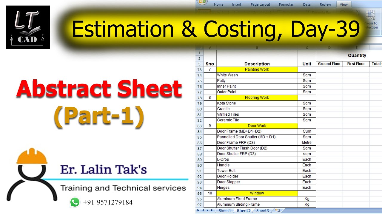 #39| Abstract Sheet Format In Estimation & Costing| Part-1 ...