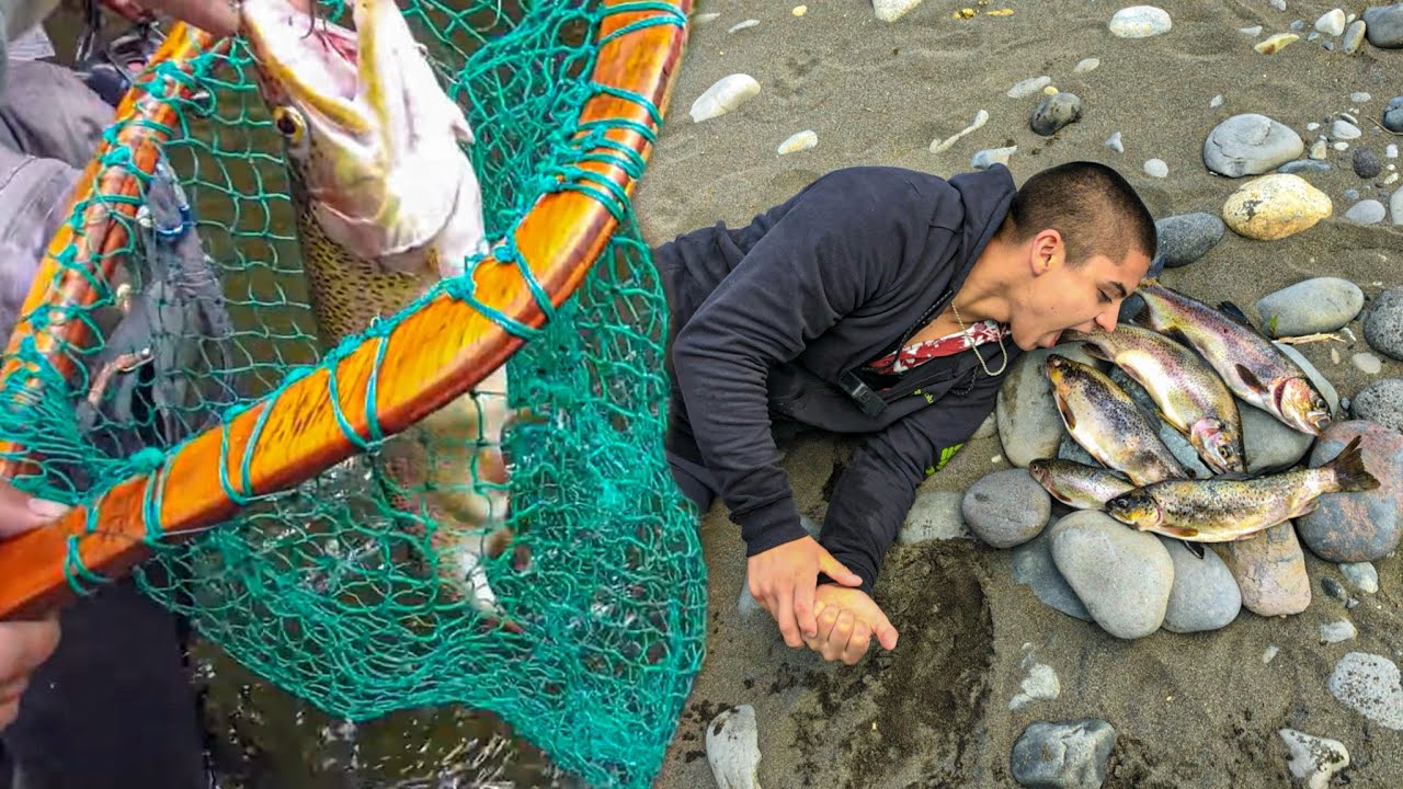 PESCA Y COCINA DE DEMASIADAS TRUCHAS EN RIO RAHUE !  DORHUNT