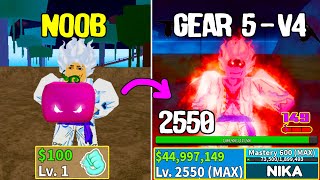 Beating Blox Fruits as Luffy Gear 5! Rubber (Nika) Noob to Pro Lvl 1 to MAX Full Human V4 Awakening!