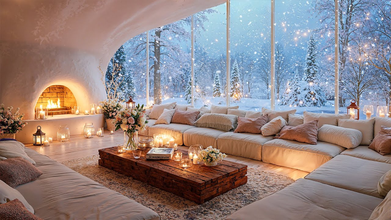 🎹🔥 Relaxing Lounge Piano | Cozy Winter Fire & Snowfall for Focus and Stress Relief