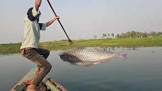 viral boat fishing video. and Bamboo Tools Crossbow fishing😱🦈#fishing #fish #boat #fishboat #viral 