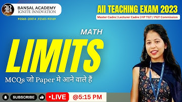 Lec-1 LIMITS |  MATHEMATICS  | Master Cadre 2023 | Lecture Cadre | HP TGT PGT  | BANSAL ACADEMY