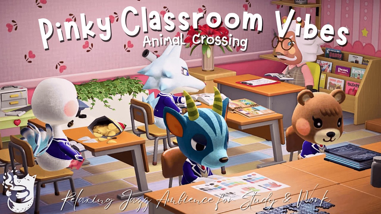 Pinky Classroom Vibes | Cute Villagers in School Uniforms | Relaxing Jazz Ambience for Study & Work