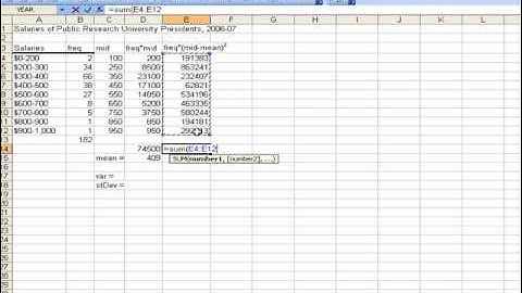 Calculating variance and standard deviation using Excel