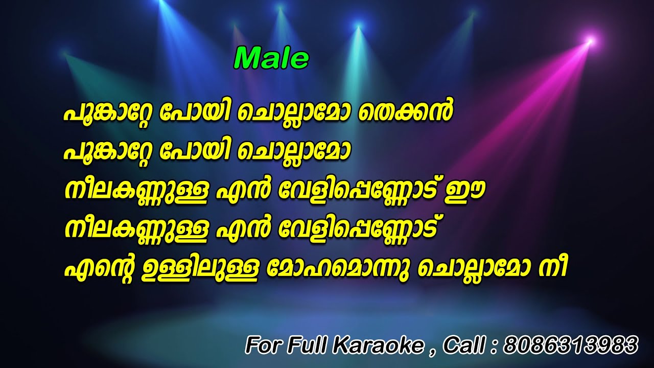 Poonkatte Poyi Chollamo Karaoke with Lyrics  Shyama