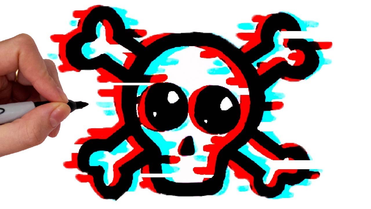 Comment Dessiner Une TETE DE MORT Avec L'EFFET GLITCH [Mignon Kawaii