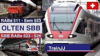 🇨🇭 4K SBB RABe 523 - 526 | Stadler Flirt | Olten SBB | RABe 511 - SBB Cargo Eem 923 | Swiss Trains