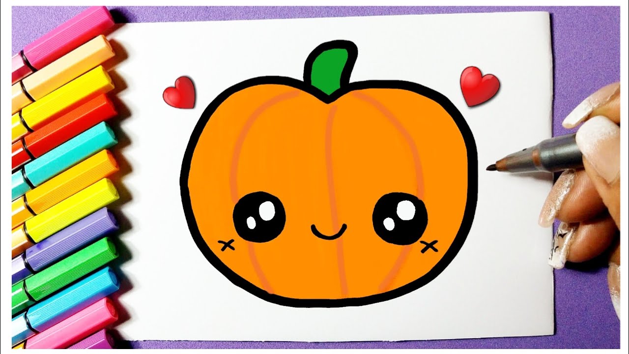 Como desenhar Abóbora Kawaii ❤ Desenhos de Halloween - Desenho para Desenhar  