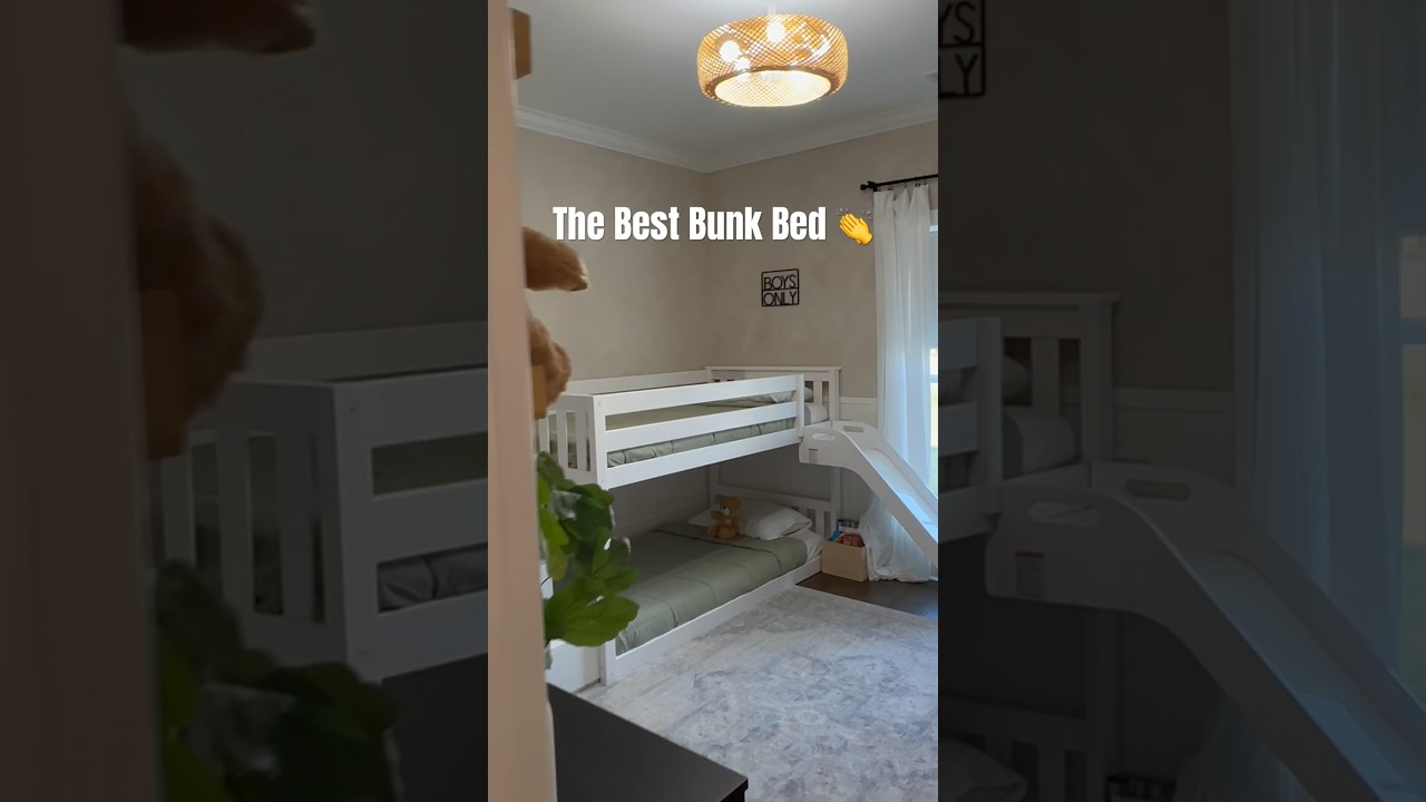 Twin-size low bunk bed with a slide, stairs, & storage! 🤩 