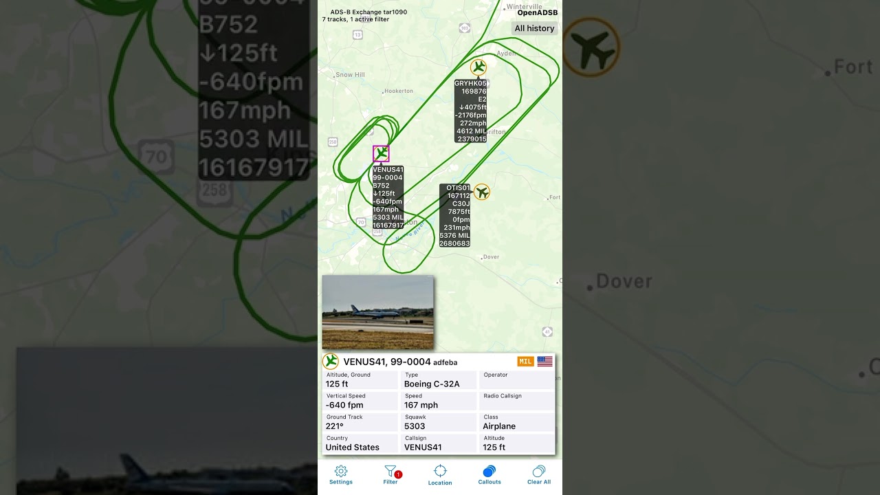 US Air Force Boeing C-32A [99-0004] training at Kinston Regional Jetport