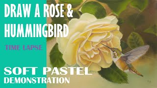 Draw a Rose and Hummingbird - 10 Minute Timelapse - Wildlife Art - Pastel with Rita Ginsberg