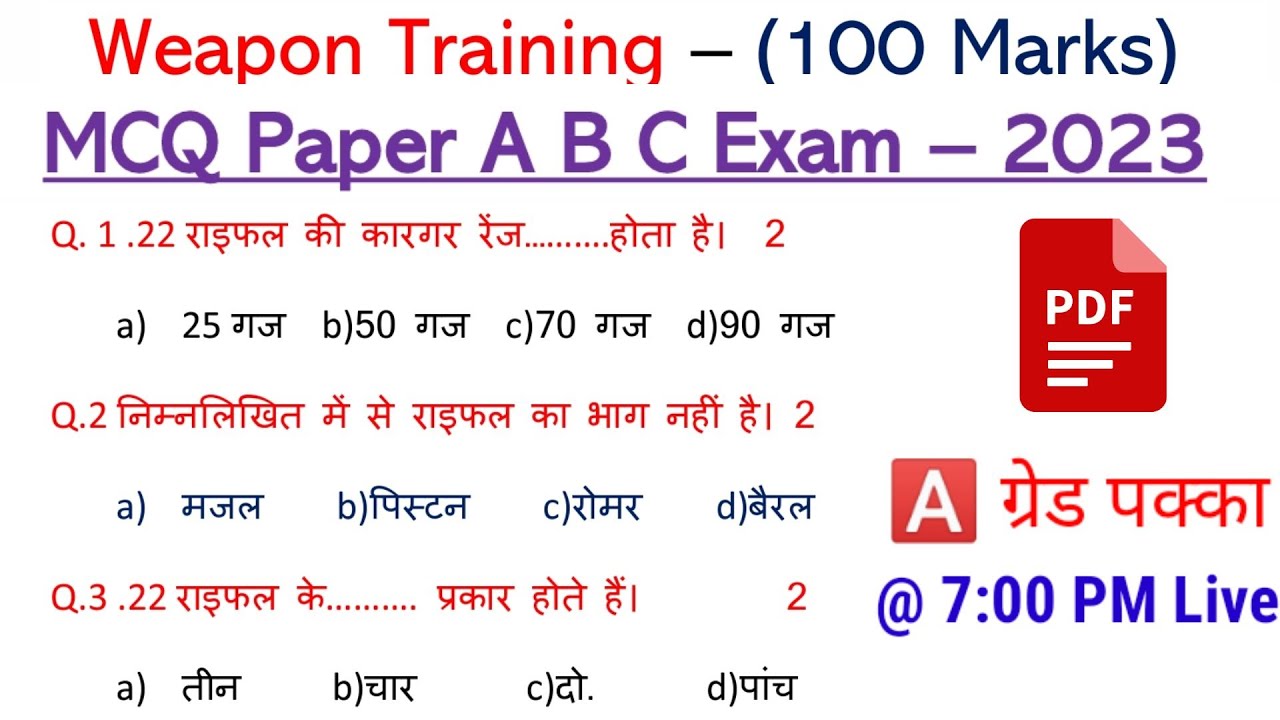 Weapon Training MCQ Test NCC A B C Certificate Exam 2023 NCC Weapon