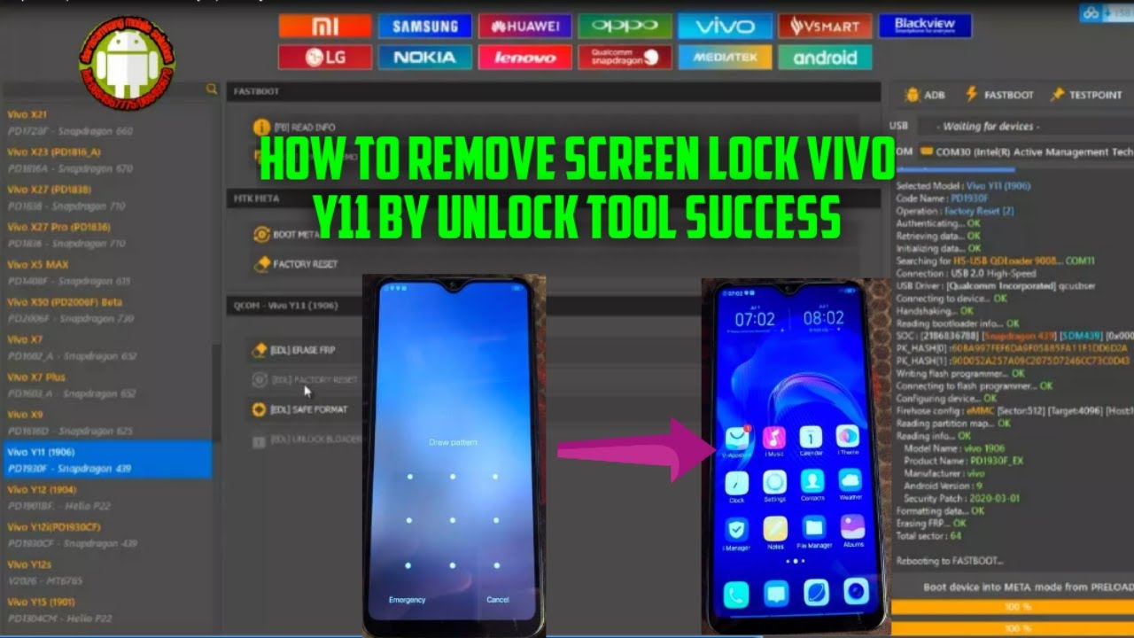 how to remove/unlock passcode/password/screen locked vivo y11 pd1930f