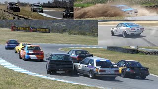 Oil Slick Chaos Multiple Blow Ups Muscle Car Cup Race 2 Baskerville Historics 2024 Spins Slides Offs