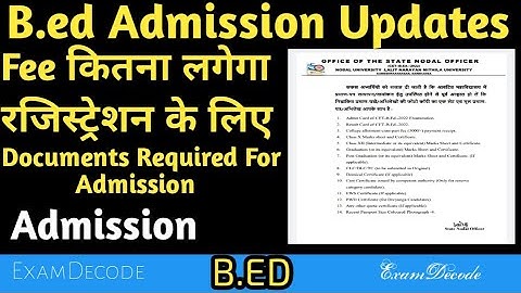 B.ed Registration Fee and Documents For Admission 2022| Bed Admission 2022| Check Details