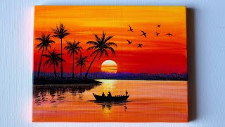 Sunset Painting | Sunset Landscape Painting | Acrylic Painting Tutorial