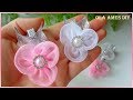 Цветы из органзы на заколке/Organza Flower Tutorial/Flower Hair Clip/Flores de Organza/Ola ameS DIY