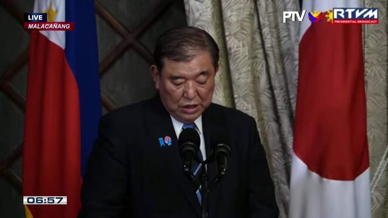 PBBM and Japan PM Ishiba Shigeru deliver their joint leaders’ statement in Malacañang