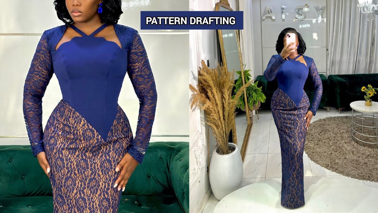 HOW TO CUT BUSTIER PENCIL GOWN WITH BASQUE WAISTLINE, SCALLOP NECKLINE #letusdraft