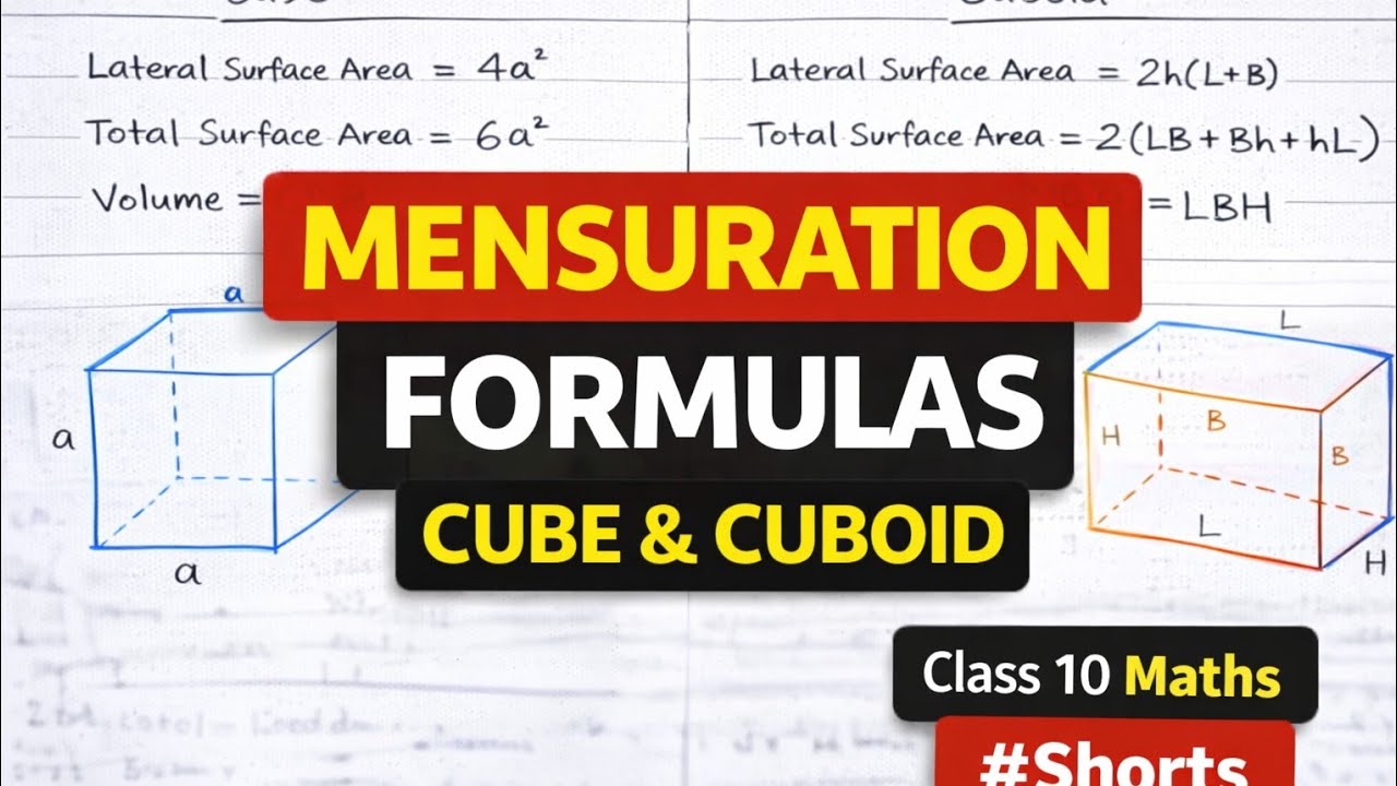 Mensuration Formulas | Cube & Cuboid | Class 10 Maths #Shorts - YouTube