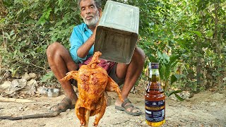 Full Grill Chicken Cooking in a Barrel || drinking Brandy VILLAGE MAN COOKING AND EATING