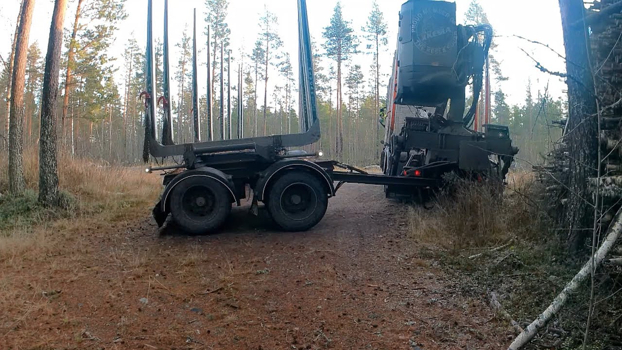 Linkuttamalla ympäri ja mäntytukkia  Sahalle. Kesla 2115T. Timber loading