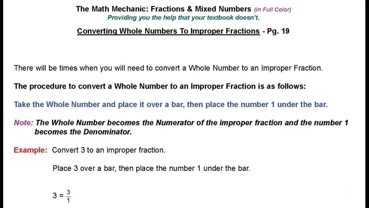 Converting Whole Numbers to Improper Fractions (Part 1)