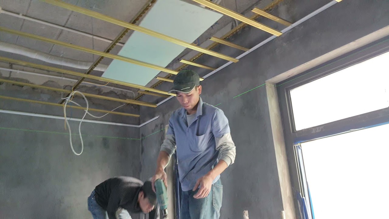 Bắn tấm thạch cao có khe rèm sử dụng khung xương Vĩnh Tường và tấm siêu chịu ẩm Vĩnh Tường Gyproc