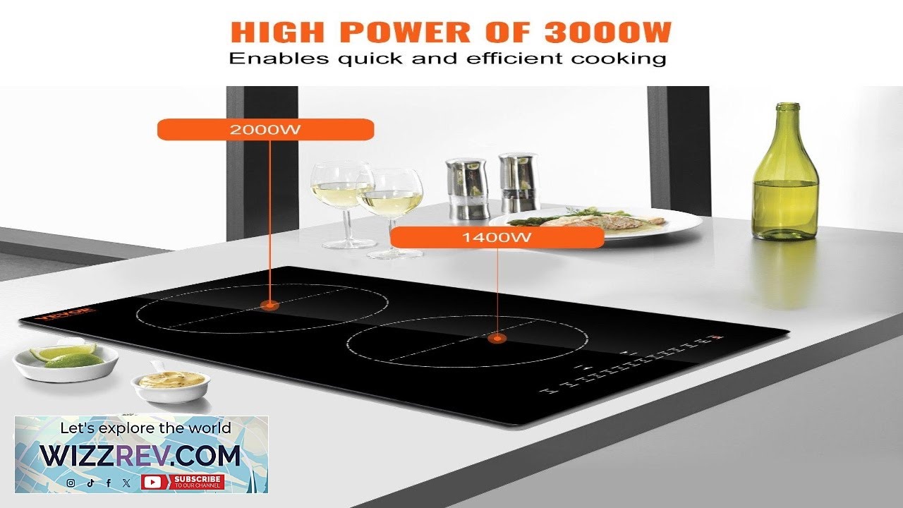 VEVOR Electric Cooktop 2 Burners 12'' Induction Stove Top Built in Magnetic Cooktop