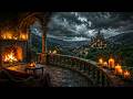 Cozy Castle Balcony | Fireplace &amp; Stormy Valley Ambience for Study, Sleep &amp; Relax