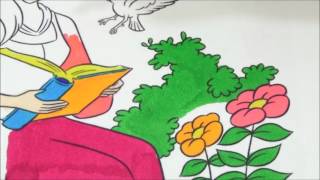Coloring Page Cinderella Reading a Book with Bluebird Friend Toddlers Preschool Kids