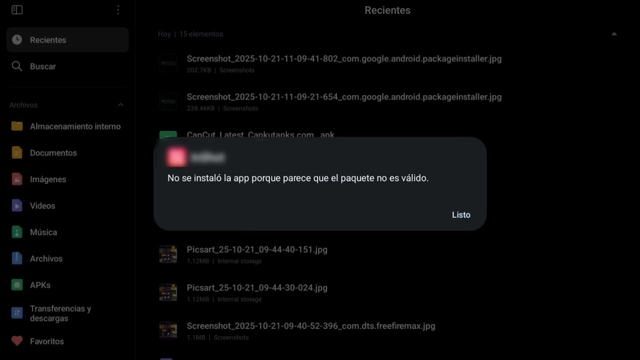No se instaló la app porque parece que el paquete no es válido ...