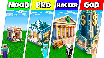 BANK ROBBERY HOUSE BASE BUILD CHALLENGE - Minecraft Battle NOOB vs PRO vs HACKER vs GOD / Animation