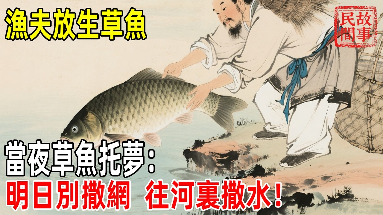 漁夫放生草魚，當夜草魚托夢：明日別撒網，往河裏撒水！【壓箱底的舊事】#故事#民间故事#故事会#民間故事#故事會#温馨故事#民间传统故事